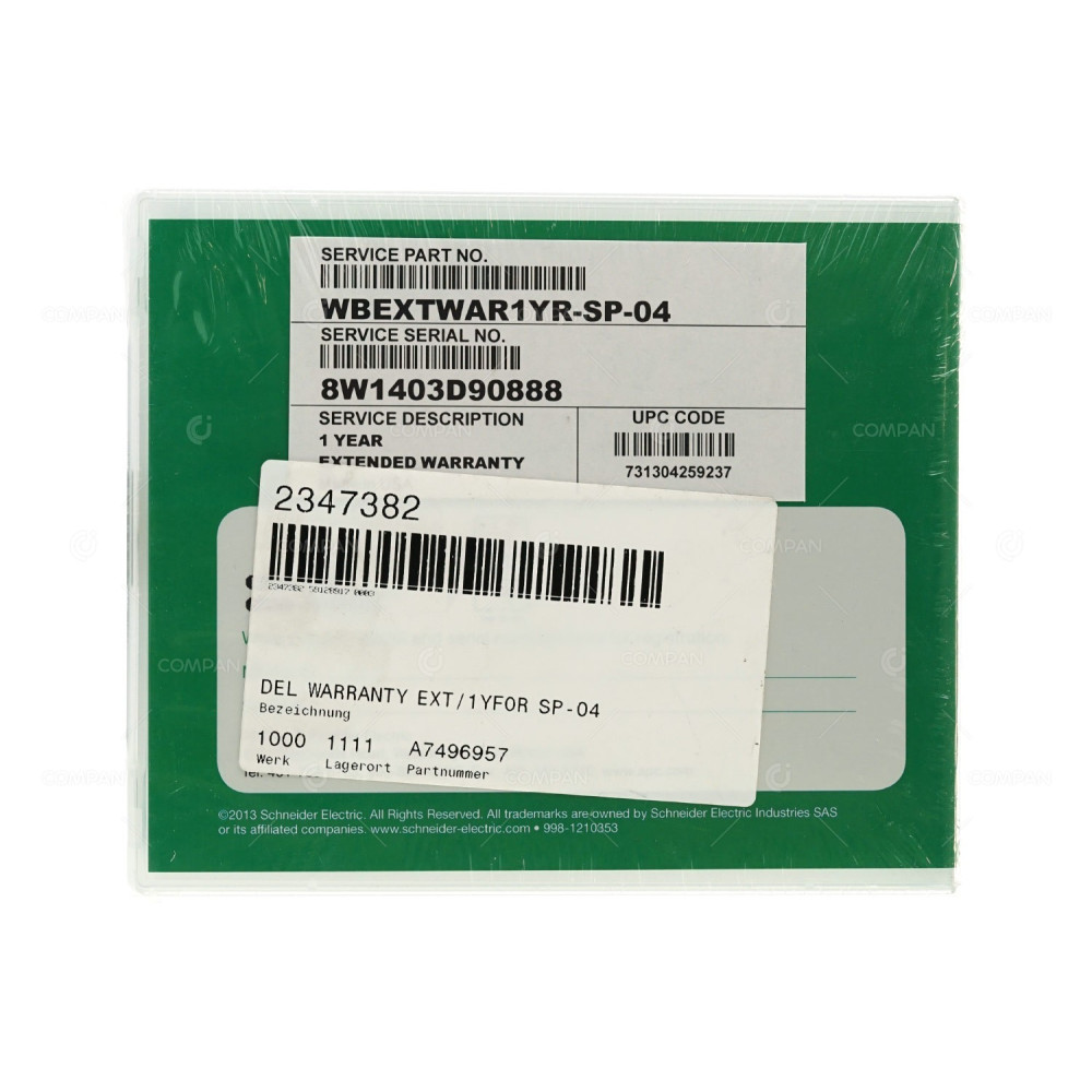 WBEXTWAR1YR-SP-04 APC SERVICE PACK 1 YEAR EXTENDED WARRANTY 731304259237, 2347382591289170003, A7496957